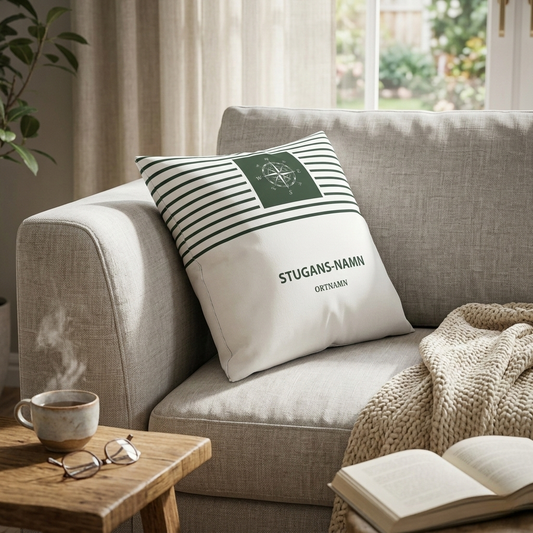 Hemmahamn - Personligt kuddfodral (grön-ljusgrå)