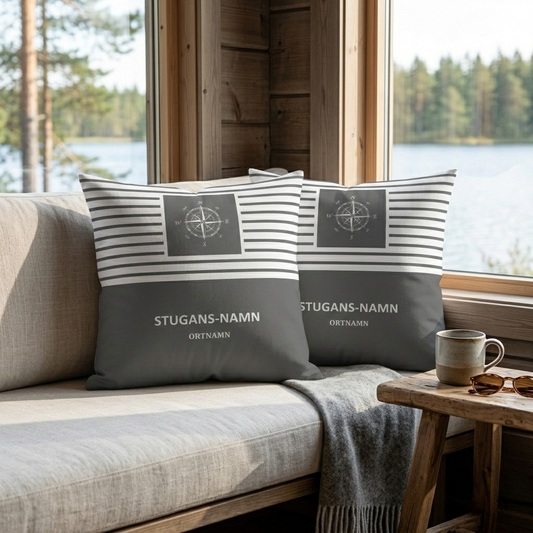 Hemmahamn - Personligt kuddfodral (grå-vit)
