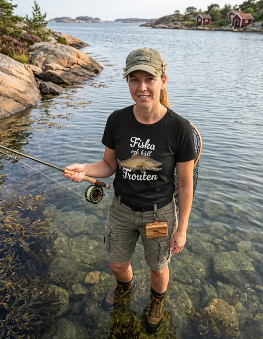 T-shirt Unisex - Fiska och håll Trouten (vit text)