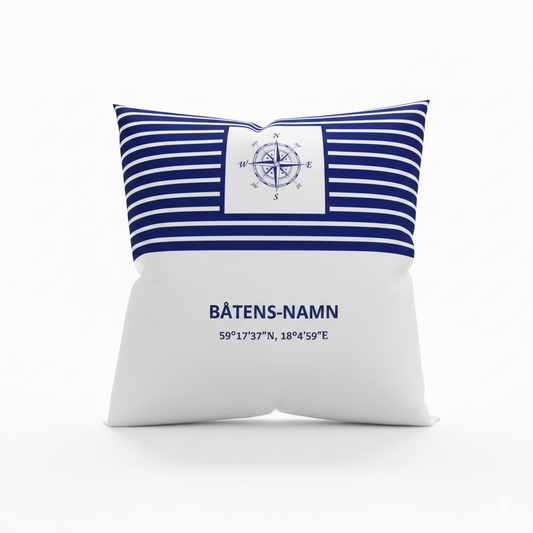 Hemmahamn - Personligt kuddfodral (blå-vit)