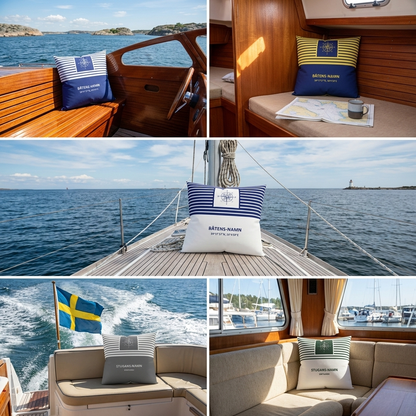 Hemmahamn - Personligt kuddfodral (grön-ljusgrå)