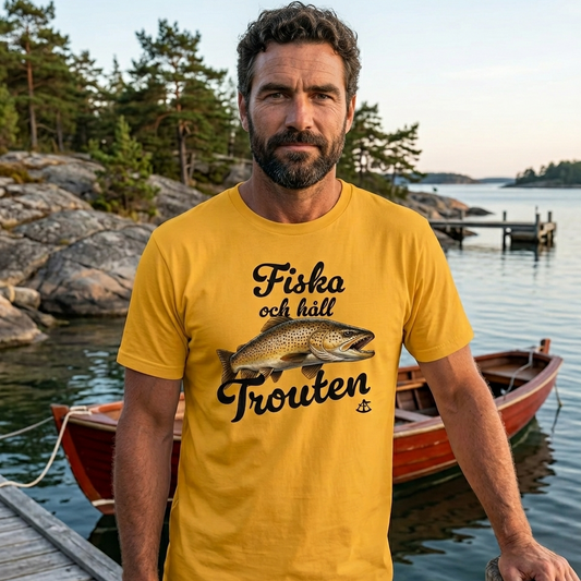 T-shirt Unisex - Fiska och håll Trouten (Svart text)