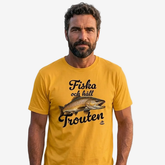 T-shirt Unisex - Fiska och håll Trouten (Svart text)