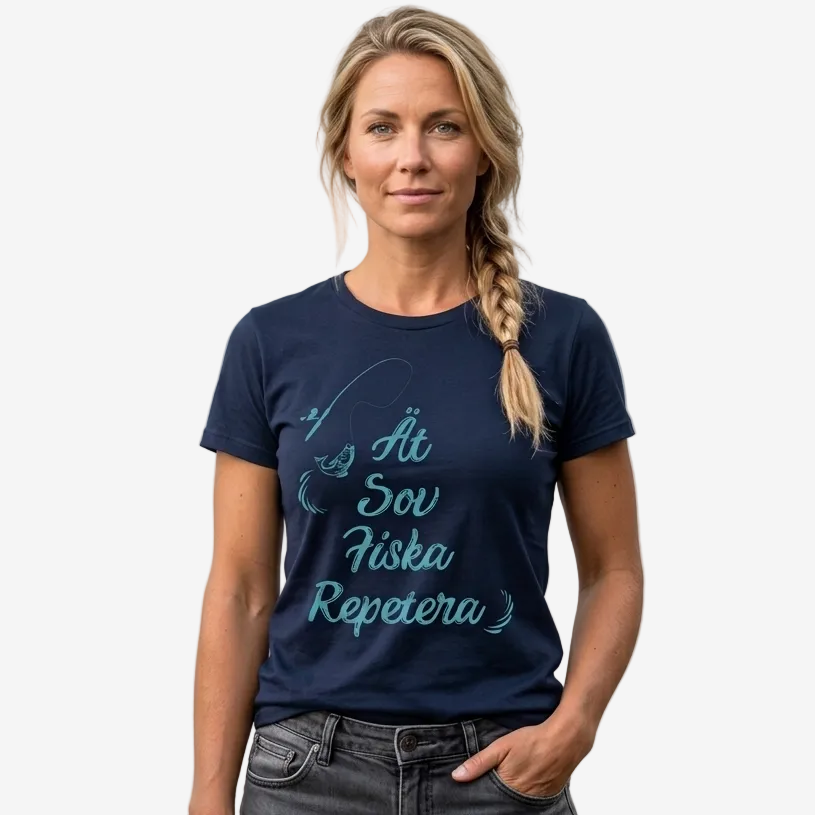 T-shirt Unisex - Ät, Sov, Fiska, Repetera
