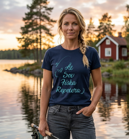T-shirt Unisex - Ät, Sov, Fiska, Repetera