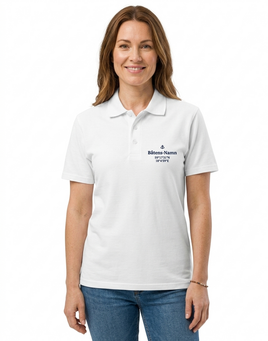 Hemmahamn Signature - Premium Pique Polo (Ange egna koordinater) - Vit