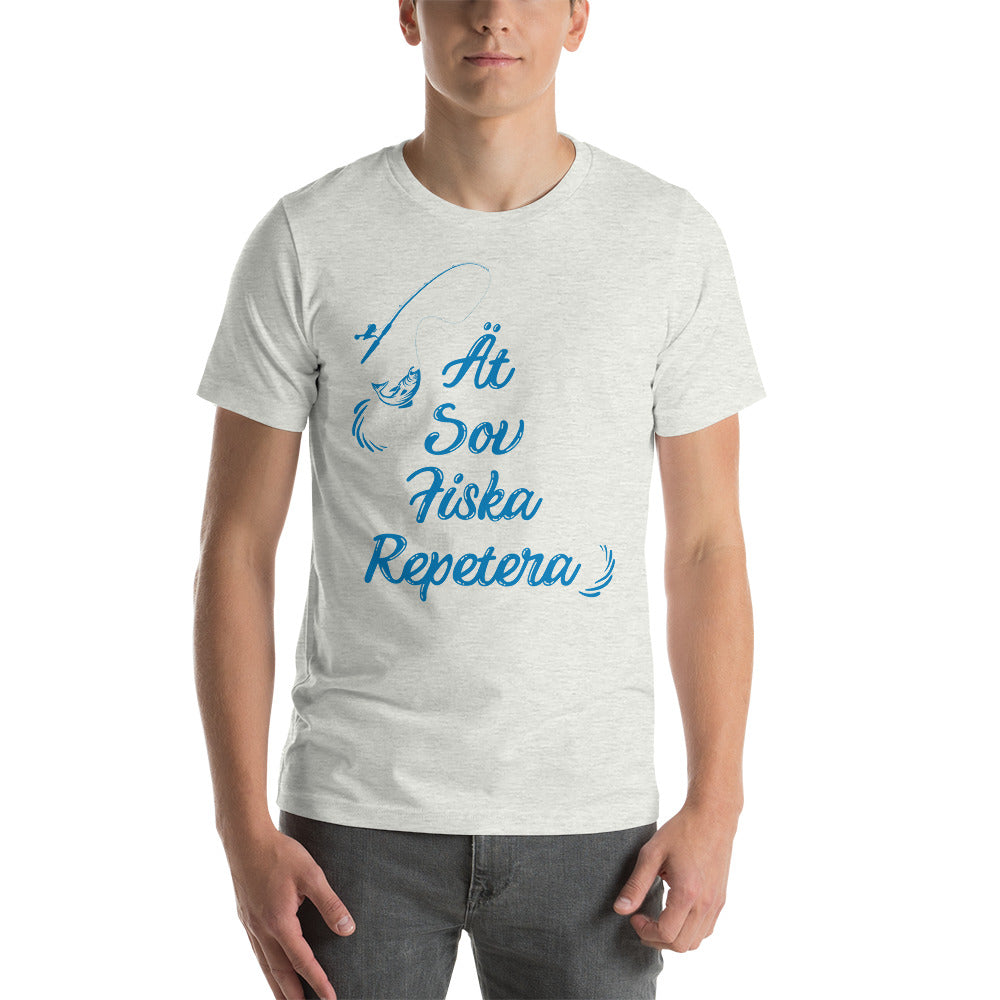 T-shirt Unisex - Ät, Sov, Fiska, Repetera